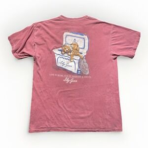 Lily Grace T Shirt Pink Short Sleeve Pocket "life Is More Fun" Puppies SZ LARGE